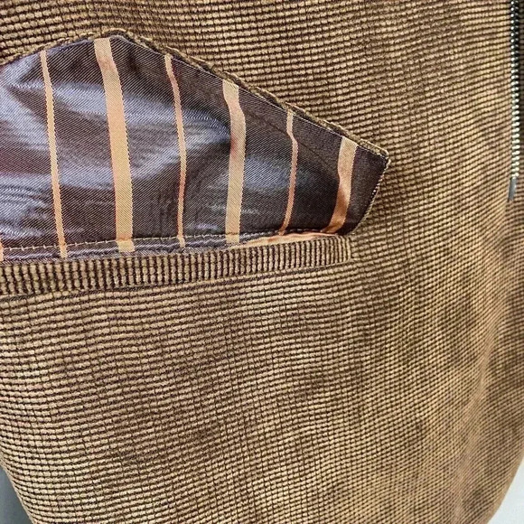 Venezzi Sport Coat L Brown Lined Textured Cosplay Eclectic Zipper Fall Business - Picture 4 of 14